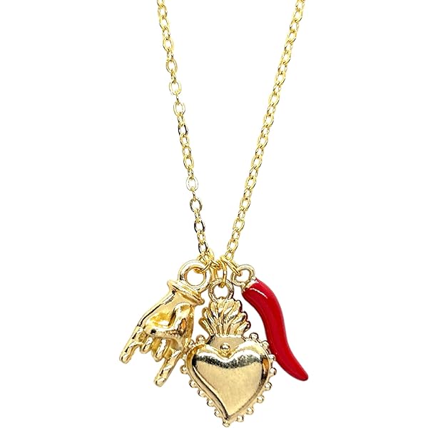 Collana Sacro Cuore Con Corno E Mano - Portafortuna In Acciaio Inox 316L | Donna E Uomo | Confezione Regalo - Foto 2