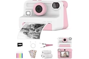AMZSA Cámara de Fotos Instantánea para Niños, Camara Fotos Infantil instantanea para 3-12 Años,3 Rollos de Papel, Pegatinas, Bolígrafos y 32 GB,Regalos Juguete para Niño niña de 4 5 6 7 8 9 10 11 12 Años