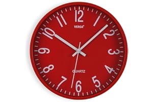 Versa Raven Reloj de Pared Nuevo Mecanismo Y Calidad Mejorada silencioso y Decorativo, para Cocina, Salón o Comedor - Fácil de Leer, Medidas (Al x L x An) 30 x 4,3 x 30 cm, Polipropileno, Color Rojo