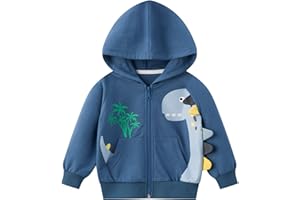 Smazero Little Boys Hoodie Kids Dinosaur Zipper Jumper Long Sleeve Cotton Hooded Sweatshirt Tops for Toddler 2-7 Years Children Clothes
