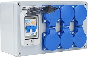 DEWINLVD Baustromverteiler 16A Stromverteiler Starkstrom verteiler Wandverteiler mit 63A 1P+N FI Schalter Stromverteiler 16A mit 6 Steckdosen (250V 2-poliger Baustromverteiler) IP54 Wasserdicht.