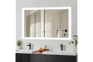 ‎YOURLITE YOURLITE Badspiegel mit LED Beleuchtung 100x60cm, Badezimmerspiegel mit Touch-Schalter, Spiegel Bad Wandspiegel mit Uhr und Antibeschlag, 3 Lichtfarben Dimmbar, Beschlagfrei, Speicherfunktion