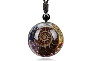 JSDDE 7 Chakra Pendant Necklace Ammonite Healing Crystal Stone Spiral Necklace Gift
