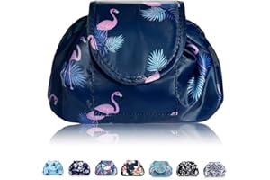 VAVABOX Lazy Kosmetikbeutel mit Kordelzug Portable Große Kosmetiktasche Reisetasche Make up Beutel Aufbewahrung Organisator für Damen Mädchen (Dunkelblauer Flamingo)