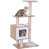 PawHut Cat Tree Scratching Post Cat Tower 71.5 x 49.5 x 120 cm Natural | Wooden Cave, Platforms, Sisal Scratching Posts, Soft