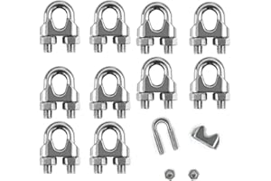 DDKY 10 Pezzi Cavo acciaio 4mm,Morsetti Serracavo in Acciaio Inox, Morsetti per Funi Metalliche, Clip per Fune Metallica,Corda per sartiame, Corda Metallica da Giardino, Stendibiancheria