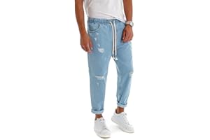 Giosal Pantalone Uomo Jeans Tinta Unita Rotture Elastico Coulisse