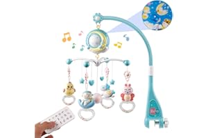 Mini Tudou Baby Musical Mobile Crib with Music and Lights, Timing Function, Projection, Take-Along Rattle and Music Box for Babies Boys Girls Toddlers