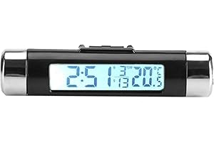 Auto Uhr Thermometer, Clip-On LKW Auto Lcd Thermometer Automotive Digitale Hintergrundbeleuchtung Uhr Monitor Blaue Hintergrundbeleuchtung(Weiö)