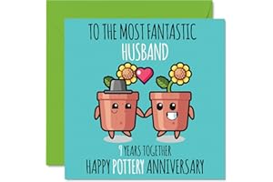 STUFF4 Cute Pottery Anniversary Card for Husband - 9 Years Together - Happy 9th Wedding Anniversary Cards for Husband from Wife, 145mm x 145mm Greeting Cards for Ninth Anniversaries