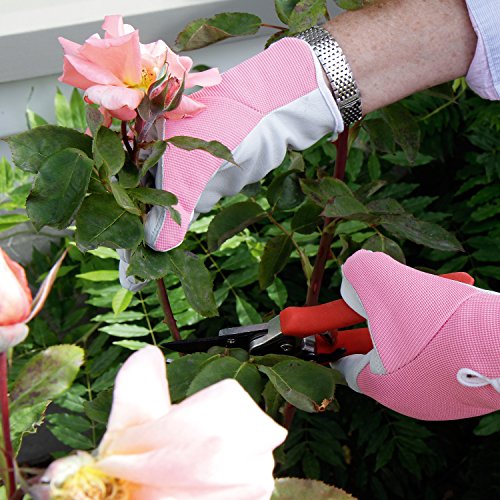 Ladies Leather Gardening Gloves - by Viridescent - Feminine Slim-fit Work Gloves for Women (Medium or Small). Ideal for Garden and Household Tasks, Safe for Pruning Roses! Best Gift Idea for Gardeners