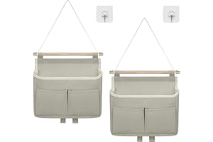 LUMOOM Lot de 2 organiseurs muraux à suspendre de grande capacité en lin - Organiseur de porte pratique avec crochets - Sac de rangement idéal comme organisateur suspendu pour salle de bain - Gris