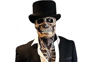 AUSTUFF Halloween Skull Mask with Hat, Scary Full Head Horror Mask with Movable Jaw, Scary Realistic Latex Helmet Cosplay Party Props