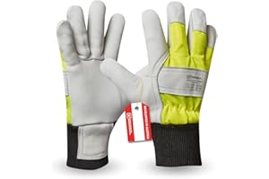 Gebol Worker Pro Thermo Comfort, 1 Paar Arbeitshandschuhe aus 1,2 mm Rindsvollleder, Kälteschutz, Winter-Handschuhe mit Thermo-Innenfutter & Neongelb Sichtbarkeit, für Herren