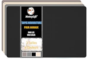 MateeyLife Tapis Gamelle Chat et Chein en Silicone, Tapis Nourriture Chat Imperméable, Absorbant avec Bords surélevés, Plateau en Silicone Mat, 46x31cm, Noir