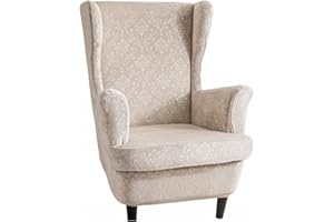 Domidekor Ohrensessel Überzug – Sesselschoner Beige – Sesselbezug Stretch - Strandmon Sessel Bezug – Sesselhusse Elastisch Velour Schmutzabweisend - Oeko-Tex 100