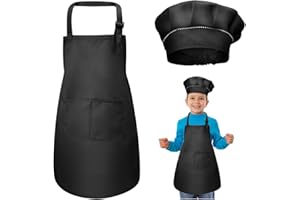 WEONE Bambini Grembiule e Cappello da Cuoco Set, Regolabile Bambino Grembiule da Cucina con 2 Tasche per Ragazze Ragazzi, Grembiuli da Chef per Cucinare Cottura Pittura Artigianato (7-13 Anni)