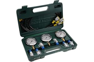 DIYEENI Testeur hydraulique avec boîtier de support, testeur de pression hydraulique Système hydraulique Mallette de test, manomètre Ø63mm (250/400 / 600bar), tuyau de test 1500mm, raccord G1 / 4, R1 / 4