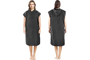 AUYAO Poncho Surf, 110cmX78cm Poncho de Toalla con Capucha para Adultos, Capa Cambiarse, Microfibra de Secado Rápido, Toalla Poncho con Bolsillos Unisex Ideal para Vacaciones Surf Playa, Gris Oscuro