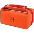 TOPASION Fashion Portable Canvas Makeup Bag, Cosmetic Bag Organizer, Travel Toiletry Bag for Women and Girls, Orange, Button Webbing