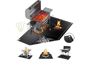 TOPRUNYI Tappetino di protezione per il pavimento, ignifugo, 152 x 115 cm, pieghevole, con fori e chiodi da pavimento, resistente all'acqua, resistente all'olio, per barbecue, camino, pavimento, prato