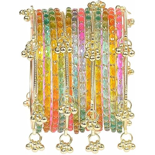 KAYASHA Kashmiri Ghangharoo Glass Bangle Set for Women| Light Weight Bangles | Traditional Transparent Fancy Glass Chudi Set for Wedding, Party(Set Of 18)