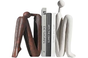 KITYEMO Decorative Ceramic Bookends 2-Piece Set – Heavy Duty Book Holder for Shelves, Desk, and Home Office – Abstract Decoration Brown & White