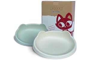 7 Ruby Road Anti Whisker Fatigue Cat Bowl, Set of 2 - Wide Food Bowls, Wet and Dry Shallow Food Dish, Small Cat Dishes for Indoor Cats, Cute Kitten Bowls Whisker Friendly & Relief, Non-Slip Plates