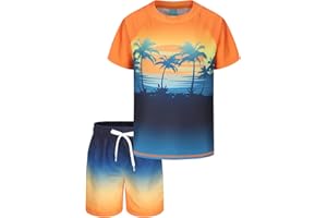 Aisyee UV Badeshirt Jungen Zweiteilig Kurzarm Schwimmshirt Kinder Boardshorts Jungen Badeset Kinder Schnelltrocknende Badeanzug Set 98 164/3-16 Jahre