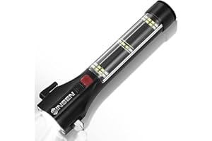 SINSEN Car Safety Hammer Flashlight, Tactical Emergency Rescue Tool, LED High Lumens Rechargeable Solar Powered Escape Kit, Window Glass Breaker and Seatbelt Cutter, Self Defense Multi-Function Torch