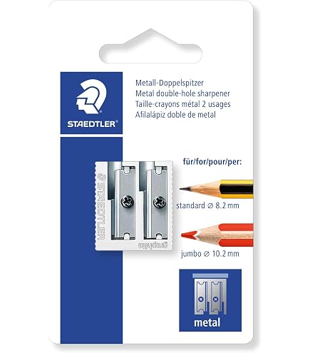 STAEDTLER 511 130-BK Pencil Sharpener - Dual Sharpener For Graphite & Colored Pencils Up To 8.2mm