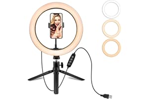 AD LED LIGHTING IHYCTV Anneau lumineux LED de bureau 26 cm 6000 K à intensité variable avec trépied, télécommande pour maquillage, Instagram, TikTok, YouTube, vidéo, smartphone, photo, diffusion en direct