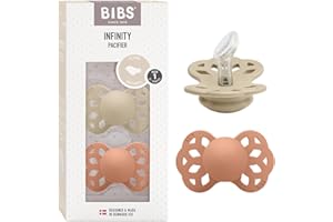‎BIBS BIBS Infinity Anatomischer Schnuller Zweierpackung, bisphenol-A frei, anatomischer Silikonsauger, Kiefergerechte Form. Silikon, 0-6 Monate (2er Pack), Vanilla/Peach