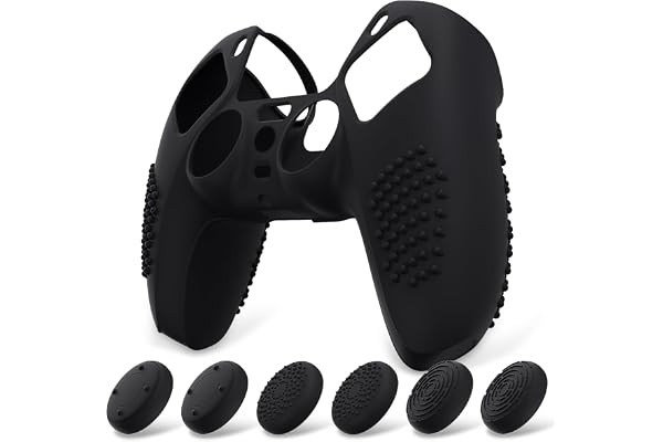 eXtremeRate PlayVital Coque Manette pour ps5 Grip Antidérapant Protection,Étui Housse Silicone avec 6 Capuchon Joystick pour ps5 Controller-Noir,Édition Cloutée 3D