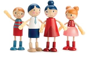 Tender Leaf Toys Mobili per Bambole: Famiglia di STARDOLLS 5x3,5x10,5, 4 pezzi, con Braccio e Gambe flessibili, in legno, in scatola 16x4,7x26,7cm, 3+