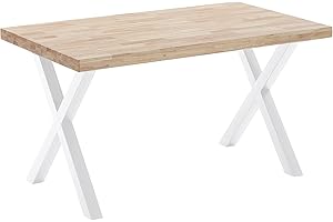 ADNATURA. Mesa Fija Comedor Lemmy 140, Mesa Salón Roble Cálido y Patas Metálicas Mate Blanco. 6 Comensales. 140x80x76cm