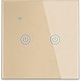 Makayuron WiFi Smart Wall Light Switch,Touch Switches, No Neutral Wire Required, Compatible with Alexa, APP Remote Control Touch Switch, No Hub Required, Voice Control (Gold 2 Gang)