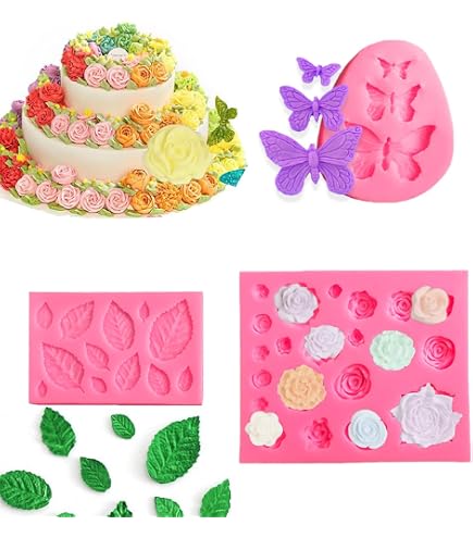 Set di 3 stampi da forno in silicone, 36 cavity, fiori di rosa