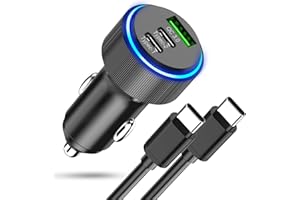 TEPOW Caricabatterie Auto USB C 66W, PD&QC3.0 Adattatore Presa Accendisigari Ricarica Rapida Cellulare con Cavo per Samsung Galaxy S23 S22, iPhone 15 Pro Max