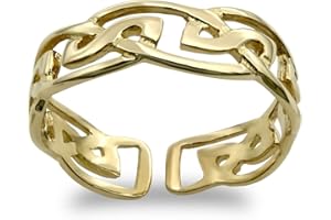 Jewelco London Ladies Solid 9ct Yellow Gold Intricate Celtic Filigree Band Open Toe Ring