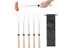 HELWEET Teleskopowe szpikulce do grilla, pałeczka do pieczenia Marshmallow, pałeczka do pieczenia Marshmallow, rożen grillowy na kemping, długość po złożeniu: 30,5 cm, długość po rozłożeniu: 80,5 cm