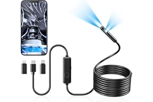 Acoath Endoscope Inspection Camera with Light, Dual-Lens 1920P HD Borescope with 8 LED Lights, IP67 Waterproof Flexible Tools, 5M Semi-Rigid Snake Drain Garage Camera for Android & iOS