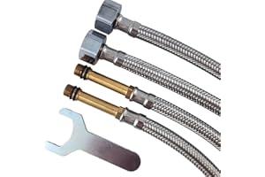 CYILIUEN Pack of 2 60 cm M10 x 1/2" Kitchen Flexible Pipes Flexible Tap Connector Pipes with Installation Tools, Tap Fittings for Kitchen Sink, Bathroom Basin, 1407D1