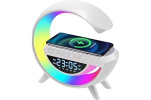HOUSECURITY Atmosfera luce Notturna Caricabatteria per Telefono Wireless Altoparlante Bluetooth Sveglia Tutto in una Lampada da Tavolo a LED per Camera da Letto, Soggiorno, Ufficio (BT-3401)