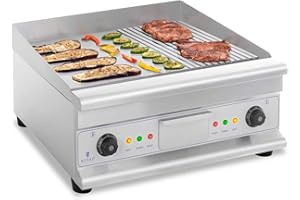 Royal Catering Fry Top Elettrico Piastra Elettrica RCG-60GB (60 cm, 6.400 W, 230 V, Acciaio Inox, Liscia e Scanalata)