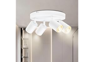 BOYIR Plafonnier LED 4 Spots, Rond Spots de plafond Orientables, Plafonnier Spot GU10, Moderne Éclairage de Plafond, luminaires intérieur pour Cuisine Salon, Blanc, Livré Sans Ampoules