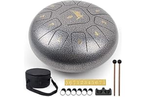 AKLOT Tambour à Languette Handpan 10 pulgadas 11 notas C Key Percussion Steel Drum Kit Mallets Note Stickers Soporte de mazo y bolsa de concierto Pour le Camping, le Yoga, la Méditation