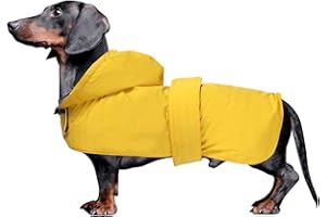 MOREZI Dachshund coat miniature dachshund coats fit for dachshunds sausage dog rain coat with hoodie hook and loop closure great coverage Yellow S