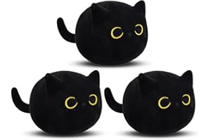 Yamepuia 3Pcs Black Cat Plush, Black Cat Plushies Cute Mini Black Cat Stuffed Animal for Home Decoration, Plush Pillows Soft Plush Cat for Kids Birthday