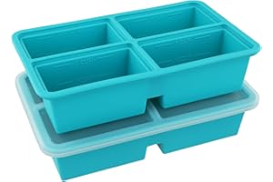 DEFRESIT 2 Pack Extra Large Soup Containers for Freezing, Silicone Cube Soup Freezer Mould with Lid, Meal Prep Soup Storage Containers, Large Ice Cube Tray for Sauce, 4-Compartment Freezer Container,Blue